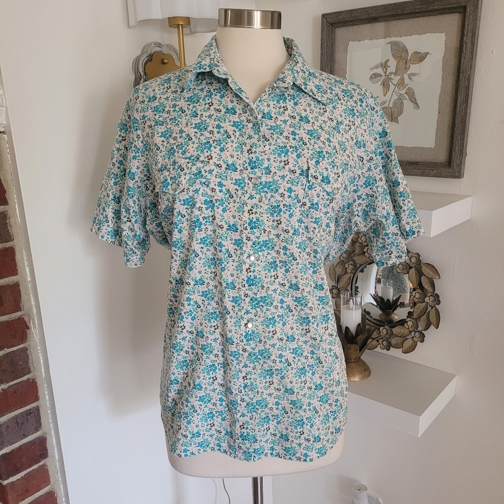 Womens Wrangler Short Sleeve Floral Snap Front Shirt Size XXL